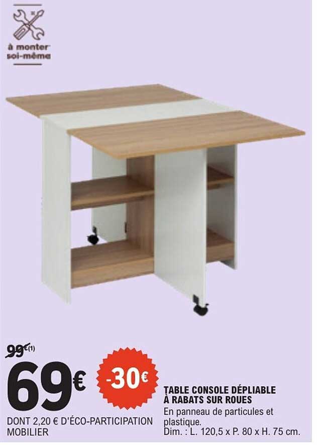 TABLE CONSOLE DÉPLIABLE À RABATS SUR ROUES