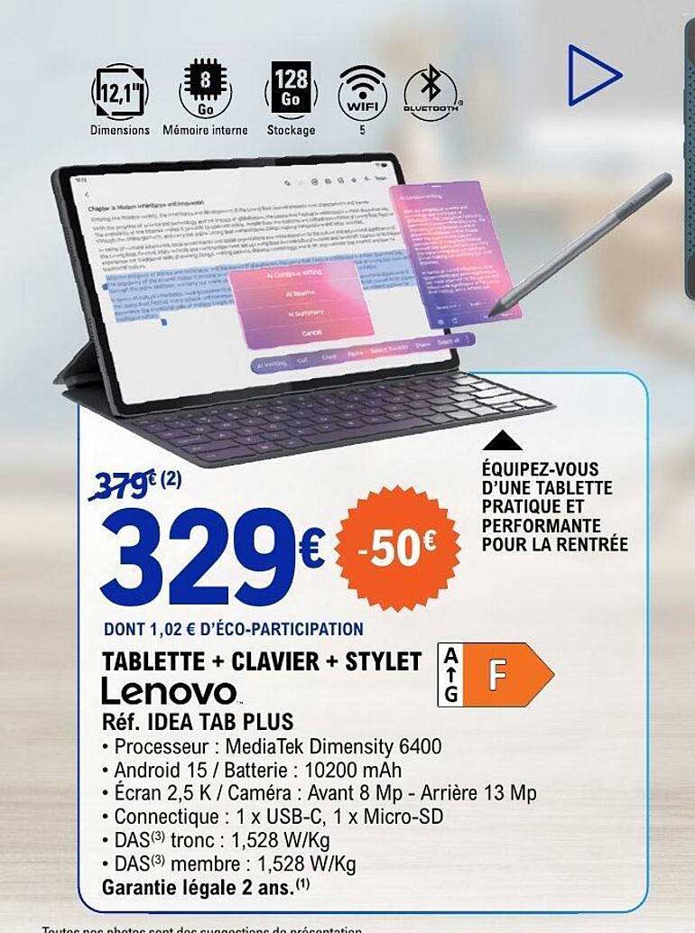 TABLETTE + CLAVIER + STYLET Lenovo Réf. IDEA TAB PLUS