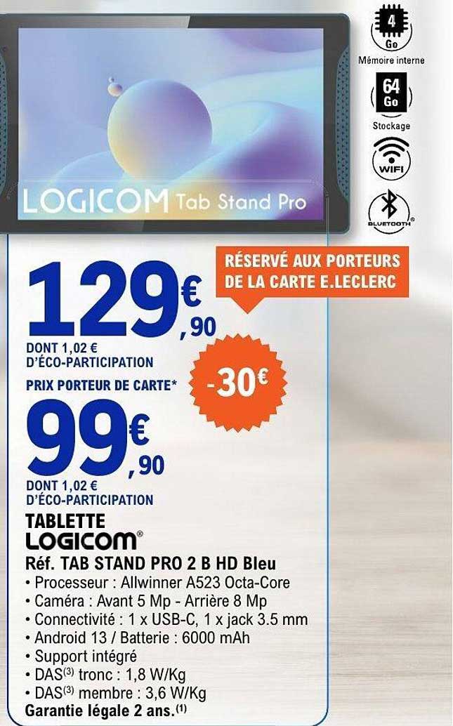 TABLETTE LOGICOM Réf. TAB STAND PRO 2 B HD Bleu