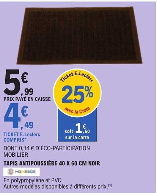 TAPIS ANTIPOUSSIIÈRE 40 X 60 CM NOIR