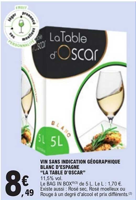 VIN SANS INDICATION GÉOGRAPHIQUE BLANC D’ESPAGNE “LA TABLE D’OSCAR”
