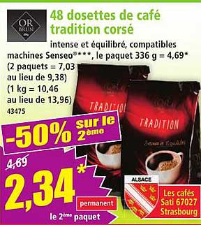 48 dosettes de café tradition corsé