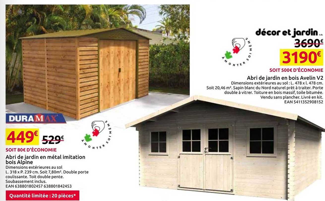 Abri de jardin en bois Avelin V2