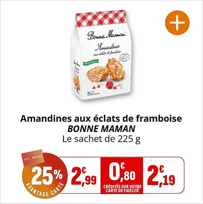 Amandines aux éclats de framboise BONNE MAMAN Le sachet de 225 g