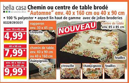 bella casa Chemin ou centre de table brodé "Automne" env. 40 x 160 cm ou 40 x 90 cm