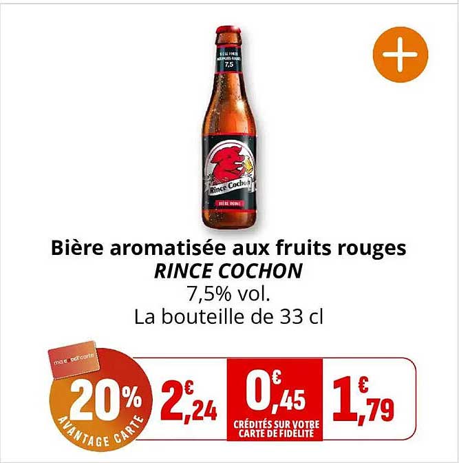 Bière aromatisée aux fruits rouges RINCE COCHON 7,5% vol. La bouteille de 33 cl