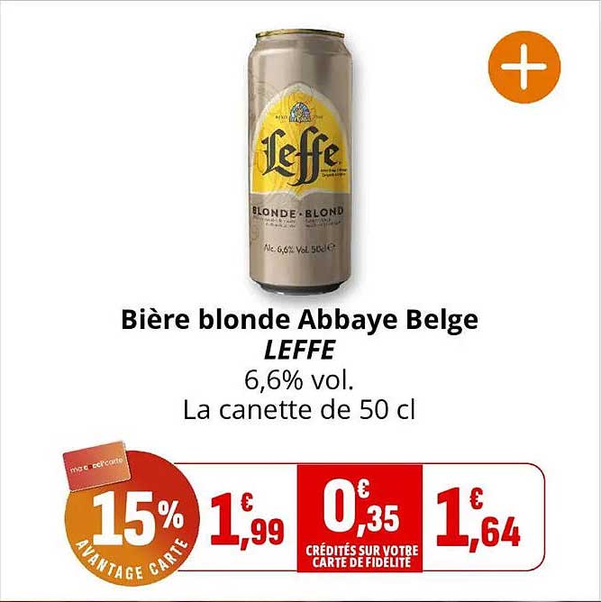 Bière blonde Abbaye Belge LEFFE 6,6% vol. La canette de 50 cl