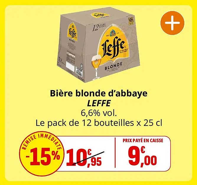 Bière blonde d’abbaye LEFFE 6,6% vol. Le pack de 12 bouteilles x 25 cl