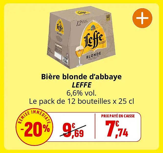 Bière blonde d'abbaye LEFFE 6,6% vol. Le pack de 12 bouteilles x 25 cl