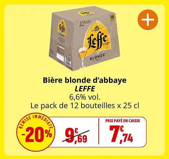 Bière blonde d’abbaye LEFFE 6,6% vol. Le pack de 12 bouteilles x 25 cl