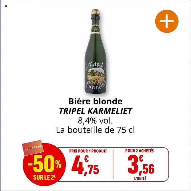 Bière blonde TRIPEL KARMELIET 8,4% vol. La bouteille de 75 cl