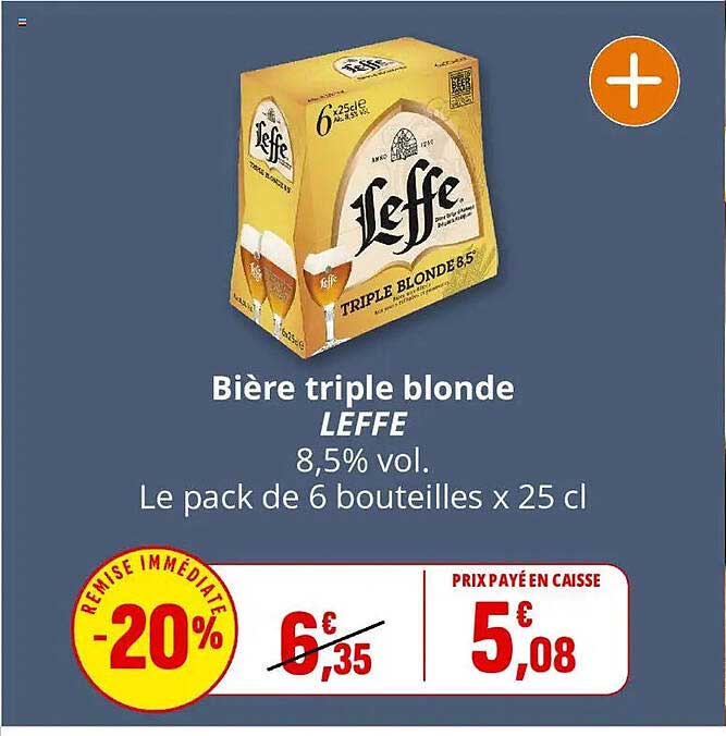 Bière triple blonde LEFFE 8,5% vol. Le pack de 6 bouteilles x 25 cl