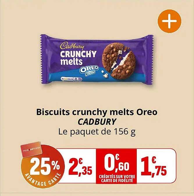 Biscuits crunchy melts Oreo CADBURY Le paquet de 156 g