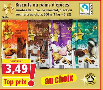 Biscuits ou pains d'épices enrobés de sucre, de chocolat glacé ou aux fruits au choix, 600 g (1 kg = 5,82)