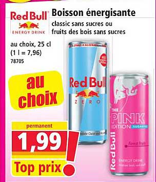 Boisson énergisante classic sans sucres ou fruits des bois sans sucres au choix, 25 cl (1 l = 7,96) 78705
