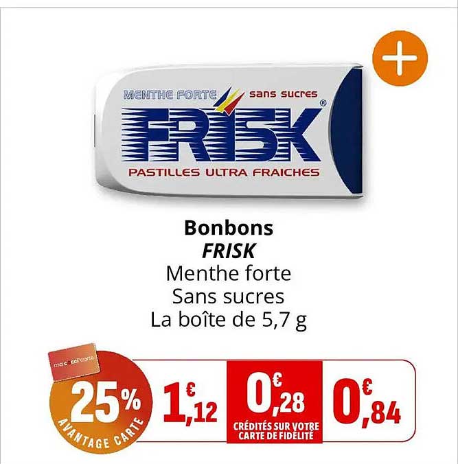 Bonbons FRISK Menthe forte Sans sucres La boîte de 5,7 g