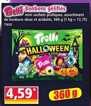 Bonbons gélifiés mini sachets pratiques, assortiment de bonbons doux et acidulés, 360 g (1 kg = 12,75) 77610
