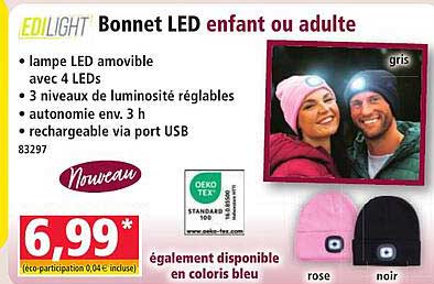 Bonnet LED enfant ou adulte