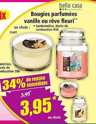 Bougies parfumées vanille ou rêve fleuri*