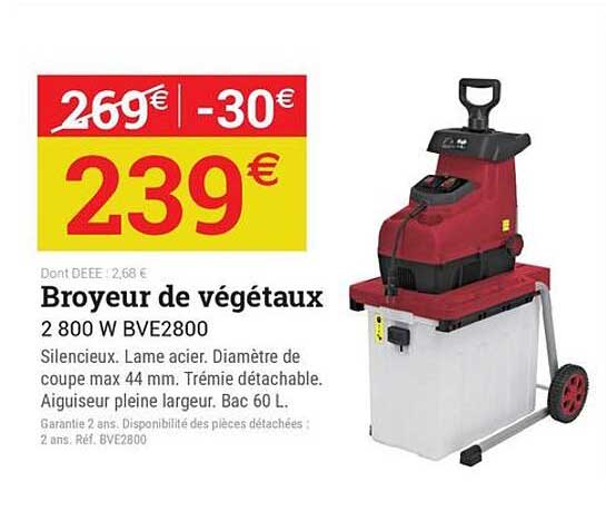 Broyeur de végétaux 2 800 W BVE2800