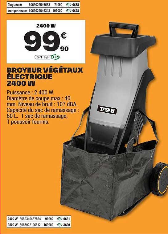 BROYEUR VÉGÉTAUX ÉLECTRIQUE 2400 W