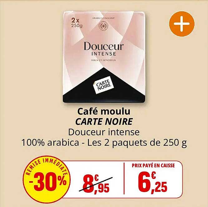 Café moulu CARTE NOIRE Douceur intense 100% arabica - Les 2 paquets de 250 g