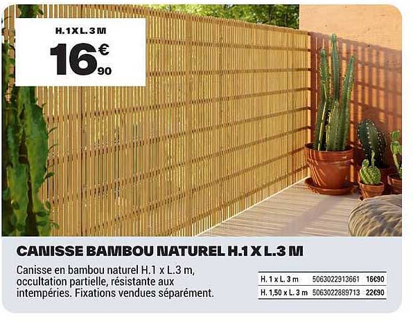 CANISSE BAMBOU NATUREL H.1 X L.3 M