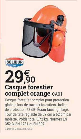 Casque forestier complet orange CA01