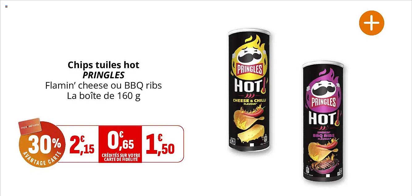 Chips tuiles hot PRINGLES Flamin’ cheese ou BBQ ribs La boîte de 160 g