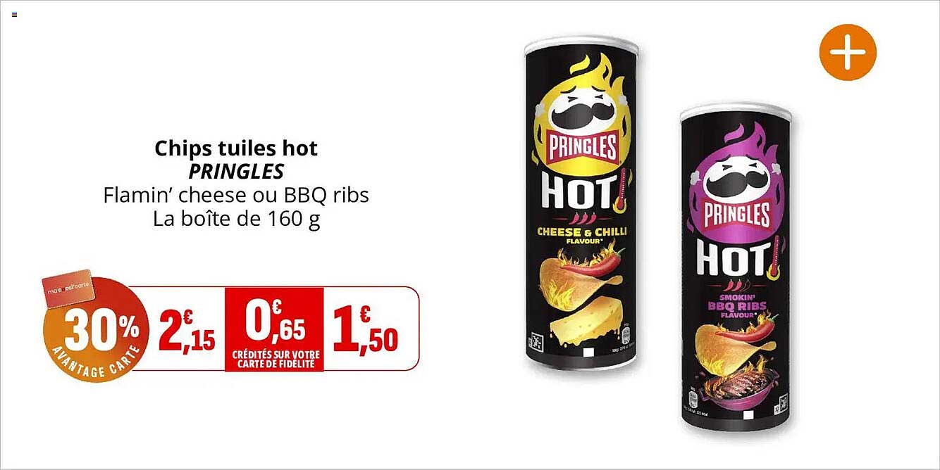 Chips tuiles hot PRINGLES Flamin’ cheese ou BBQ ribs La boîte de 160 g