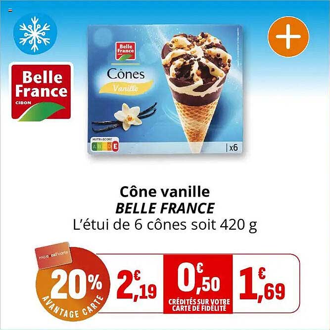 Cône vanille BELLE FRANCE L’étui de 6 cônes soit 420 g
