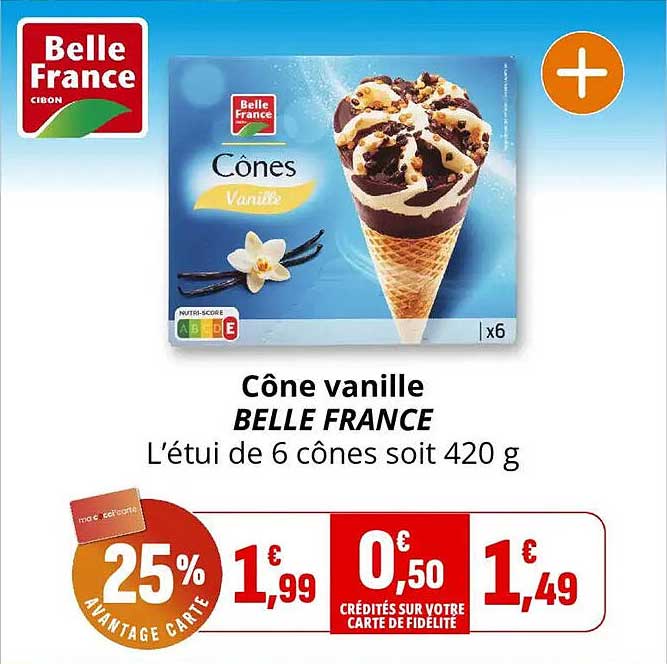 Cône vanille BELLE FRANCE L’étui de 6 cônes soit 420 g