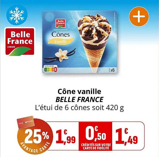 Cône vanille BELLE FRANCE L’étui de 6 cônes soit 420 g