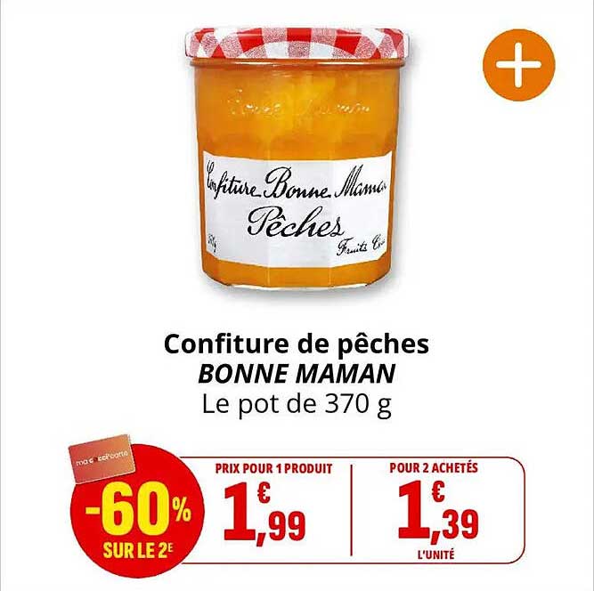 Confiture de pêches BONNE MAMAN Le pot de 370 g