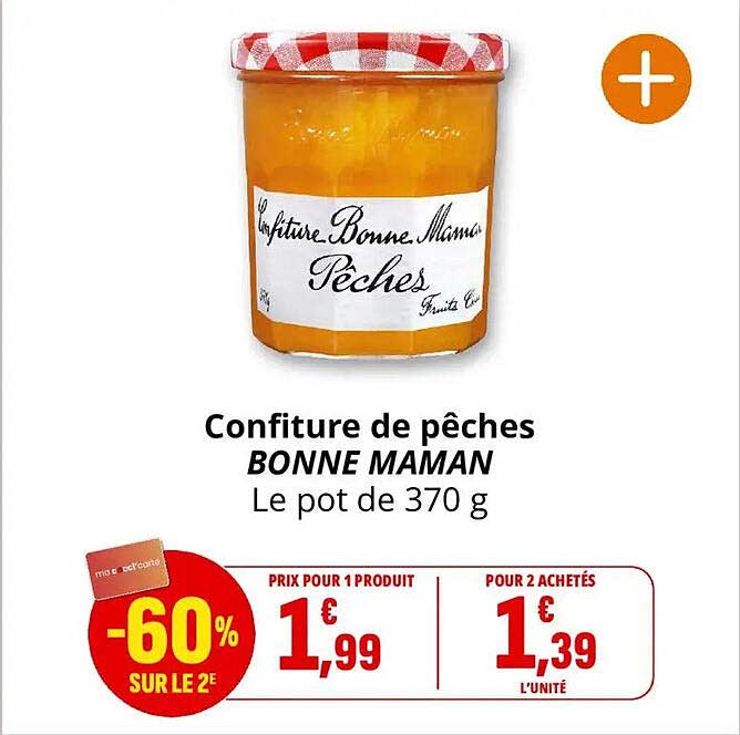 Confiture de pêches BONNE MAMAN Le pot de 370 g