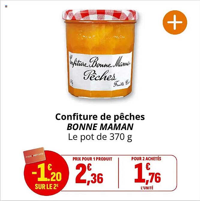Confiture de pêches BONNE MAMAN Le pot de 370 g