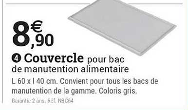 Couvercle pour bac de manutention alimentaire