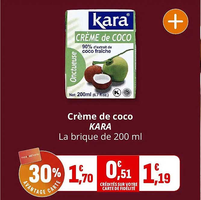 Crème de coco KARA La brique de 200 ml