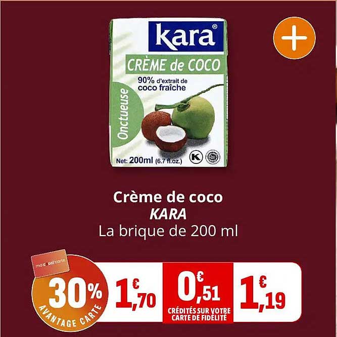 Crème de coco KARA La brique de 200 ml