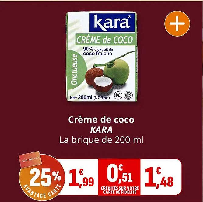 Crème de coco KARA La brique de 200 ml