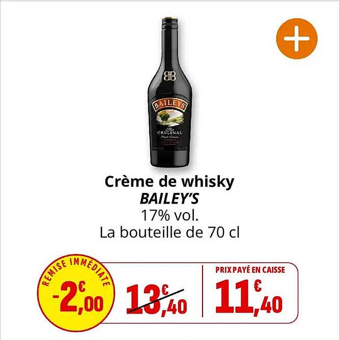 Crème de whisky BAILEY'S 17% vol. La bouteille de 70 cl