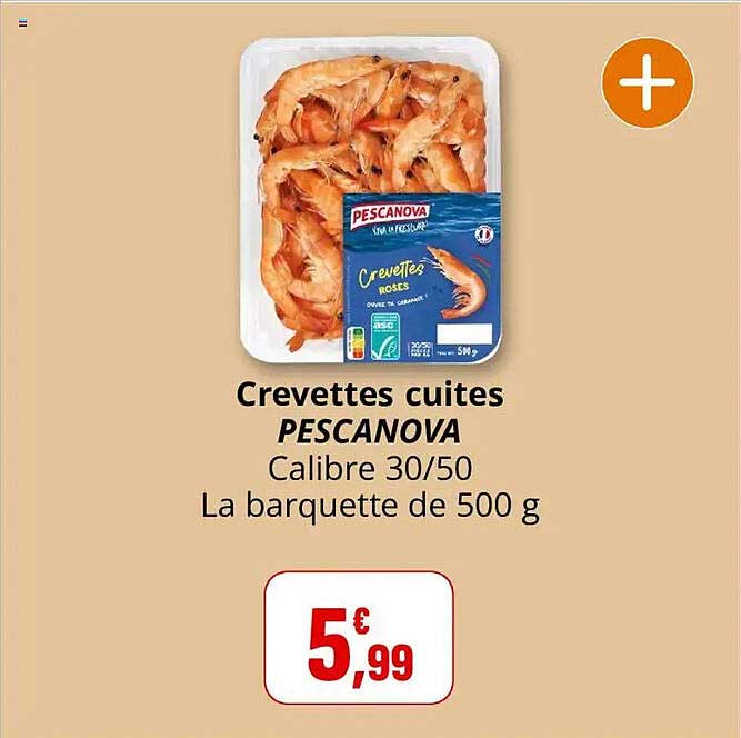 Crevettes cuites PESCANOVA Calibre 30/50 La barquette de 500 g