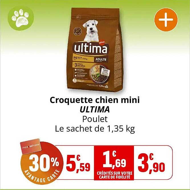 Croquette chien mini ULTIMA Poulet Le sachet de 1,35 kg