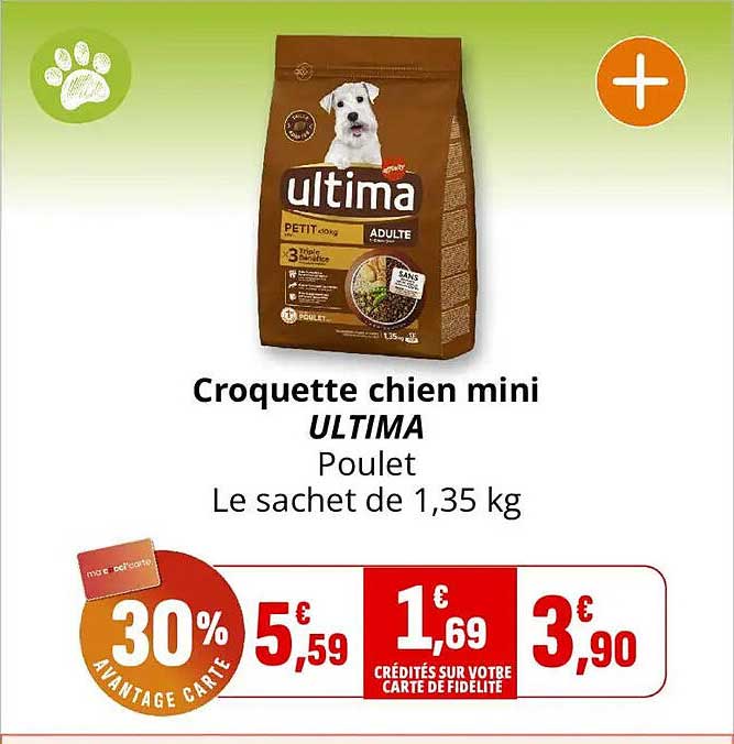 Croquette chien mini ULTIMA Poulet Le sachet de 1,35 kg