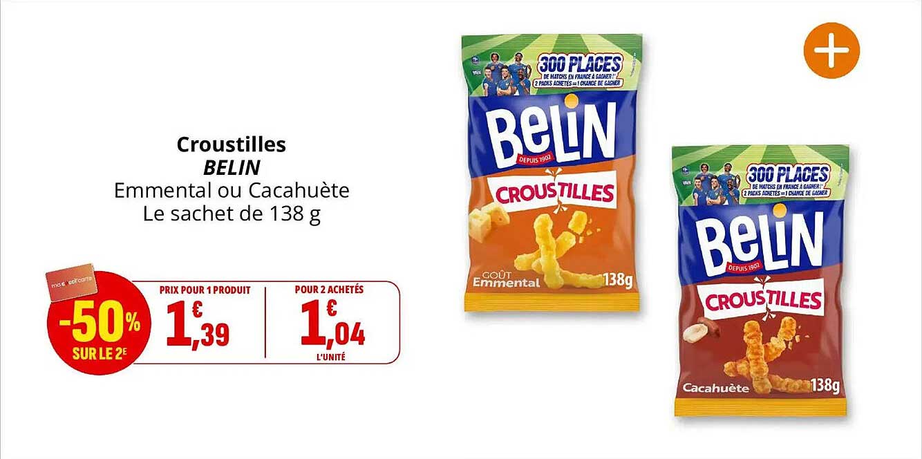 Croustilles BELIN Emmental ou Cacahuète Le sachet de 138 g
