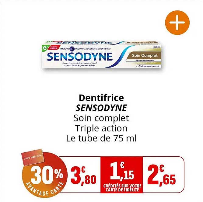 Dentifrice SENSODYNE Soin complet Triple action Le tube de 75 ml