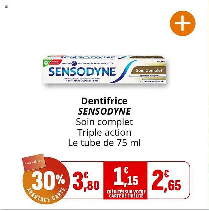 Dentifrice SENSODYNE Soin complet Triple action Le tube de 75 ml