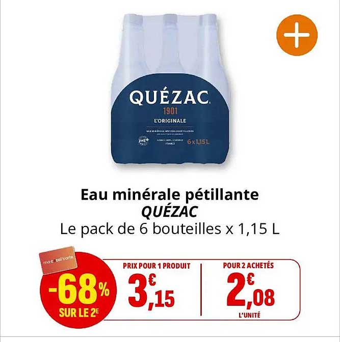 Eau minérale pétillante QUÉZAC Le pack de 6 bouteilles x 1,15 L
