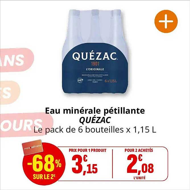 Eau minérale pétillante QUÉZAC Le pack de 6 bouteilles x 1,15 L
