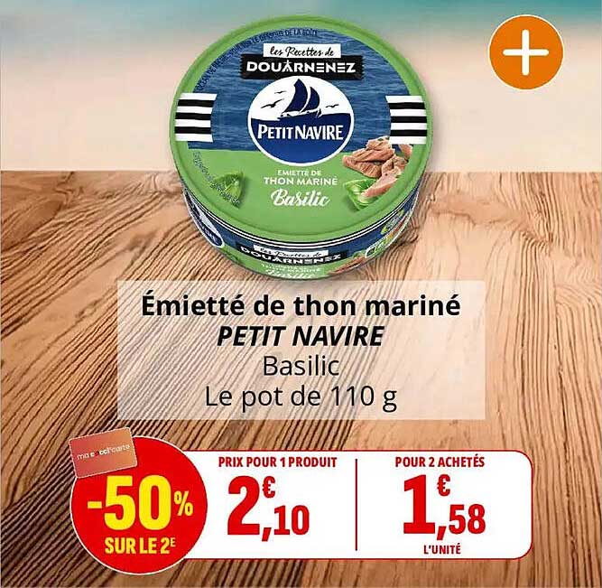 Émietté de thon mariné PETIT NAVIRE Basilic Le pot de 110 g